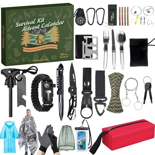 Survival Kit Advent Calendar for Men 2025, 24-Day Christmas Countdown with Outdoor Tools, for Men