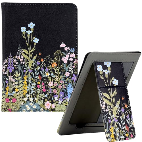 KEROM Universal 6 inch eReader Case, Universal eReader Case 6 inch, PU Leather Stand Cover with Hand Strap for All 6'' Kindle/Kindle Paperwhite/Kobo/Tolino/Nook/Sony/InkBook E-Book Reader, Flowers