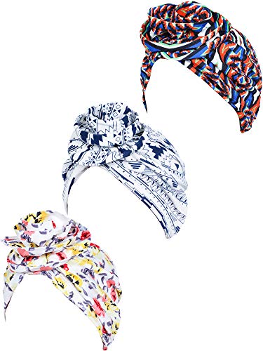 3 Pieces Women's Flower Turban Flower Elastic Turban Hat Pile Vintage Headwrap for Women Girls