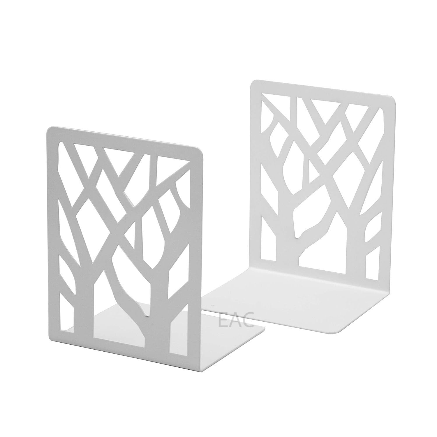 EAC Metal Non Slip Bookends Book Shelves | Shelf | Study Table | Home Decor | Holders | Case | Bracket | Stand | Heavy Duty | Set | Book Ends for Office, Home - Tree Design (White)