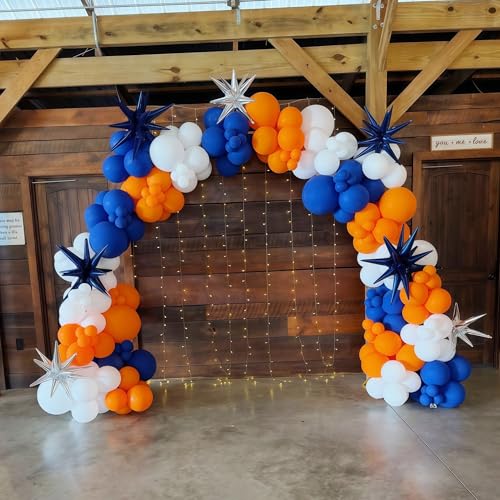 Image of Blue and Orange Balloon Arch Garland Kit, 121PCS Dark Royal Blue and Orange White Balloons with Spikes Balloon for College High School Class of 2026 Graduation Birthday Basketball Party Decorations
