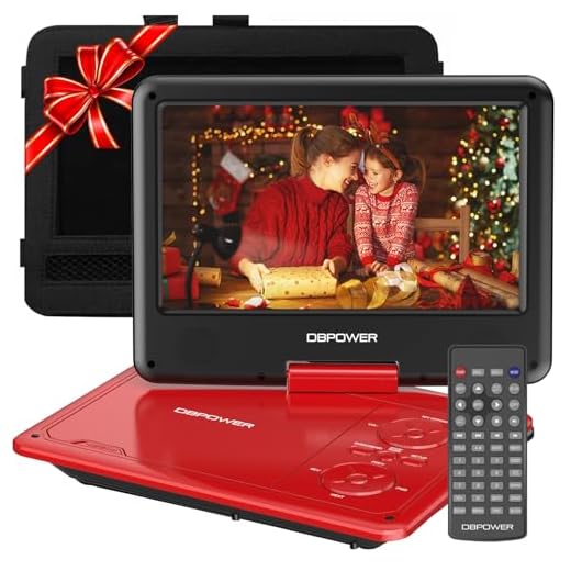 DBPOWER 11.5" Portable DVD Player, 5-Hour Built-in Rechargeable Battery, 9" Swivel Screen, Support CD/DVD/SD Card/USB, with Remote control, 1.8M Car Charger and Power Adaptor (Red)