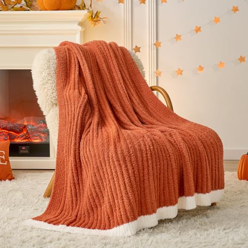 Snuggle Sac Ribbed Burnt Orange Fall Throw Blanket for Couch, Fuzzy Microfiber Knit Blankets for Couch, Sofa, Travel, Burnt Orange, 50x60 inches - Image 3