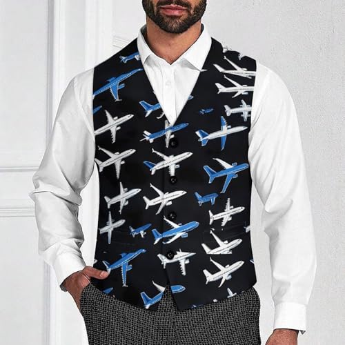 Cartoon Airplane Men's Suit Vests Business Formal Dress Vest V-Neck Waistcoat for Wedding Casual2