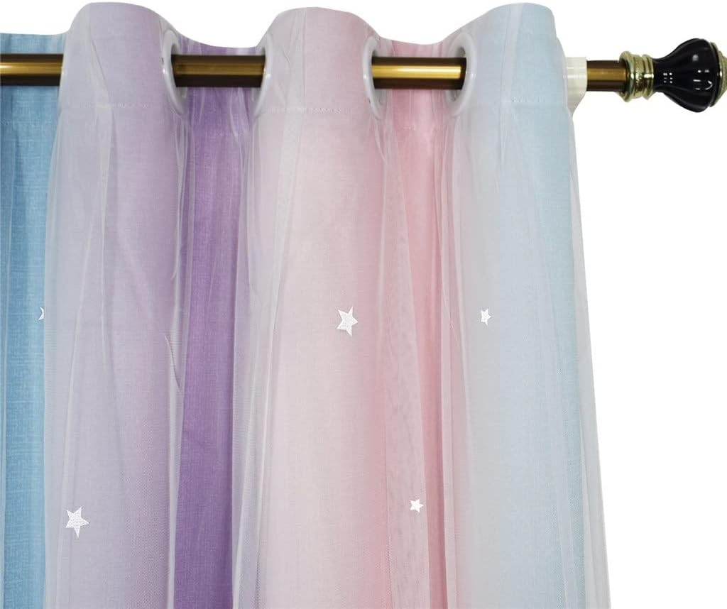 Curtains for Girls Bedroom Kids Curtains Nursery Hollow Out Star Window Curtains Room Darkening Grommets 2 Layers (Color : A, Size : 52x96in(130x240cm)) (A 52x84in(130x215cm))