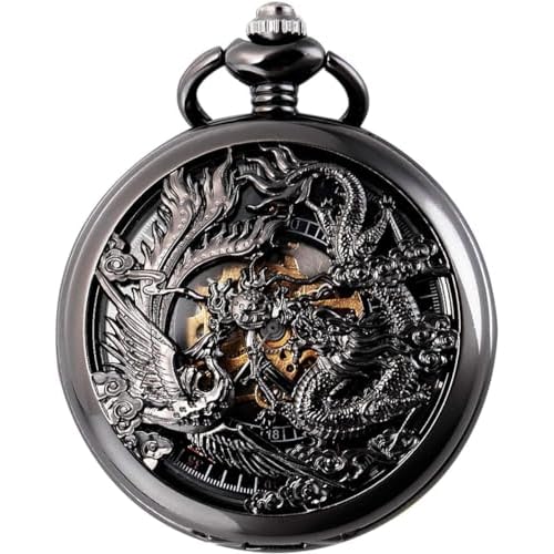 SIBOSUN Mechanical Pocket Watch for Men Women Dragon and Phoenix Pocket Watch with Chain