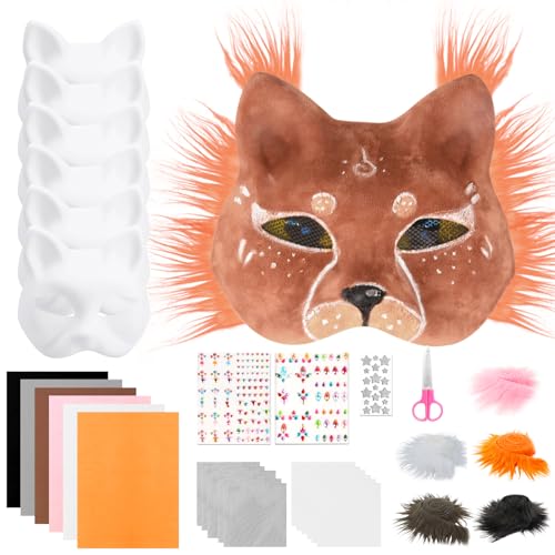 KISPATTI Therian Máscara de gato, 6 máscaras de gato com folhas de tecido de feltro para máscaras, festas de Cosplay, jogos de RPG e Halloween