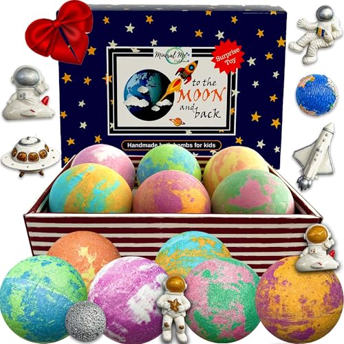Galaxy Bath Bombs for Kids with Surprise Inside - Organic Bubble Bath Bombs with Educational Outer Space Planet Toys. Gentle, Natural & Kids Friendly - Valentines Day Gift for Boys, Toddlers, Girls