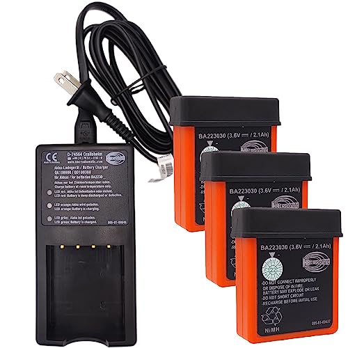 (3Pc BA223030 Batteries + 1Pc Charger) 3.6V 2100mAh BA223030 HBC Remote Control Rechargeable Battery with AC 100V ~ 240V D-74564 QA108600 Charger