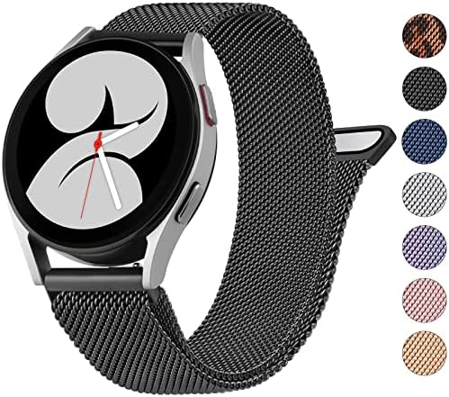 Wanme Metal Bands for Samsung Galaxy Watch 4 Band 40mm 44mm, Galaxy Watch 4 Classic Bands Women Men, 20mm Stainless Steel Replacement Strap for Samsung Watch 4 Bands (Black)