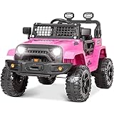 Electric Ride on Truck with Remote Control, 12V Battery Powered Electric, Spring Suspension, Remote Control, 3 Speeds, LED Lights, Birthday Festival Gift for Kids, Boys & Girls (Pink)