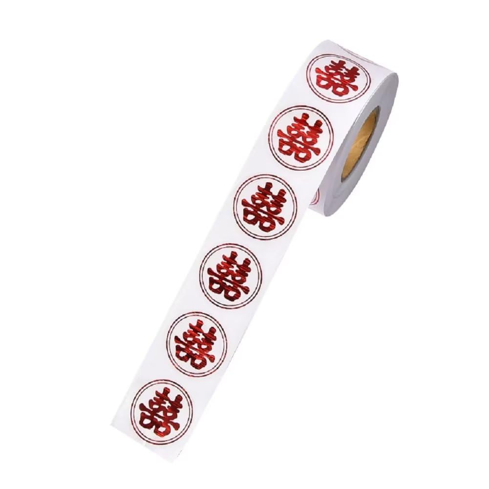 1 Roll 500Pcs Chinese Wedding Ceremony Sealing Sticker Round Paper Cut Self-Adhesive Labels Chinese Traditional Wedding Stickers,Wedding Ceremony Festival Gift Tags Seals for DIY Gift