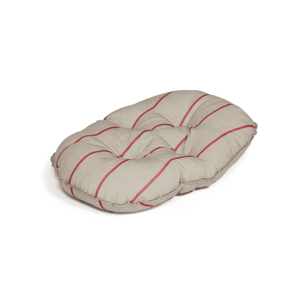 Danish Design Hunde-/Welpenbett – Fischgrätenmuster, Gesteppt, Aus Weichem Polyester | Größe L, Farbe Beige/Burgunder, Maschinenwaschbar