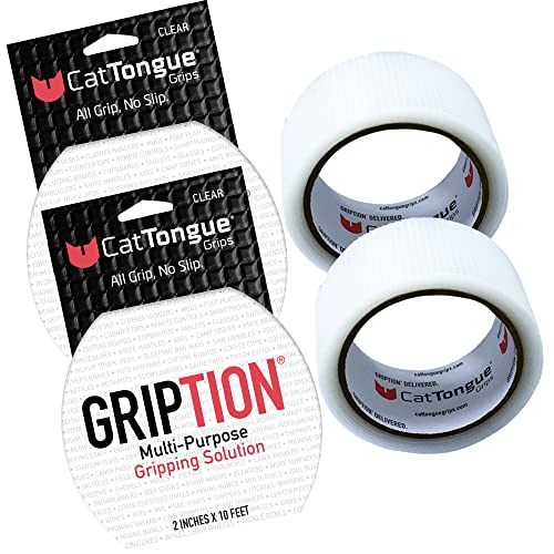 CATTONGUE GRIPS Non-Abrasive Grip Tape Wrap - 2 Thick Heavy-Duty, Waterproof Anti-Slip Tape for Wrapping Tools, Bats, Gym Equipment - Indoor & Outdoor Anti-Slip Solution (Clear, 2-Pack)