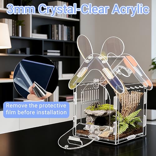 Image of Acrylic Jumping Spider Enclosure with Magnetic Lock, 3mm Clear Terrarium for Tarantula, Mantis, Scorpion | Escape-Proof, No Tool Assembly