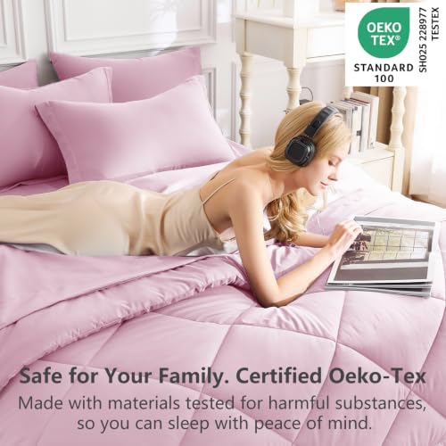 Image of CozyLux Full Size Comforter Sets Light Pink - 7 Pieces Bed in a Bag Full, Luxury Soft Bed Set for All Seasons, Bedding Set with Down Alternative Comforter, Sheets, Pillowcases & Shams