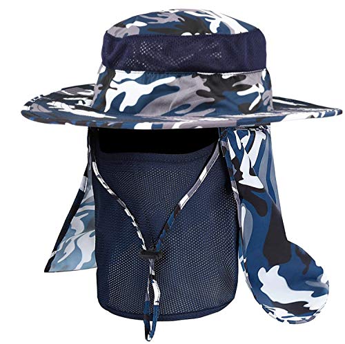 Idefair Chapeau de pêche En Plein Air Hommes Femmes UPF 50+ Protection Chapeau De Soleil Respirant Large Bord avec Visage Cou Rabat Couverture pour Randonnée Randonnée Voyage Camping