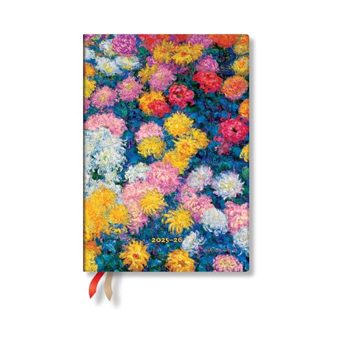 Paperblanks | 2025–2026 Monet's Chrysanthemums | Monet's Chrysanthemums | 18-Month Planner | Midi | Horizontal | Elastic Band | 208 Pg | 80 GSM