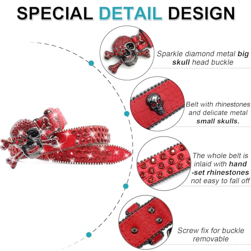 Rhinestone Skull Belt Men Women Skull Rhinestone Belt Studded Punk Y2k Belts Western Cowgirl Belts2