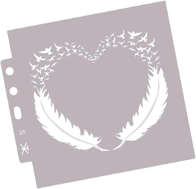 Froiny Bird Feather Heart Layered Stencils for Crafts Reusable Diy Craft Layering Stencils for Painting on Canvas, Fabric, Paper, Wood and Wall, White