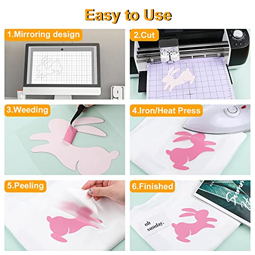 CAREGY HTV Heat Transfer Vinyl Bundle: 75 Pack 12" x 10" Iron on Vinyl for T-Shirt, 57 Assorted Colors for All Cutter Machine or Heat Press Machine