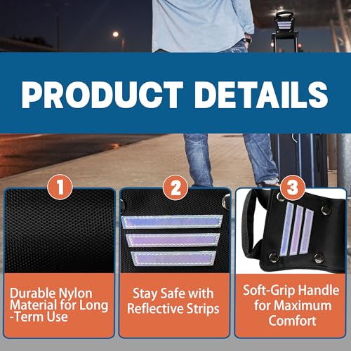 Image of Luggage Handle Extender, 6 Inch, Black, Nylon, Ideal for Tall Travelers, Secure Clasps, Reflective Strips