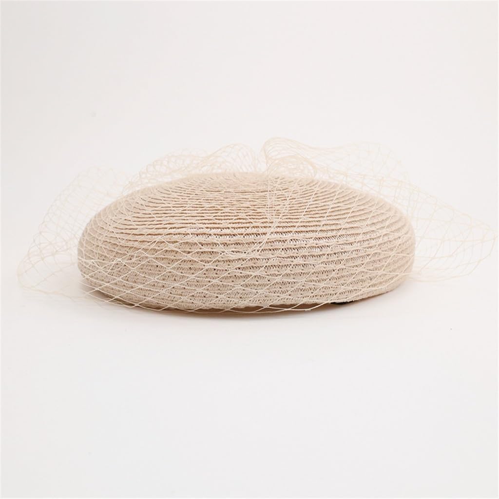 Female Champagne Beret Cocktail Tea Party Hats Fascinators For Women With Veil Lady Cap Elegant Wedding