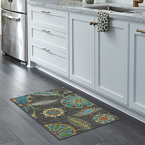 Maples Rugs Reggie Floral Kitchen Rugs Non Skid Washable Accent Area Carpet [Made in USA], Multi, 1'8
