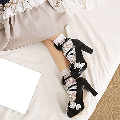 ClassicSter Womens Platform Mary Janes High Chunky Heel Cross Strap Sweet Bow Oxford Gothic Lolita Shoes Dress Pumps3