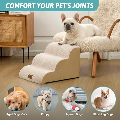 Image of COZY KISS Dog Stairs for Small Dogs, 3 Step Pet Stairs for Beds & Couches