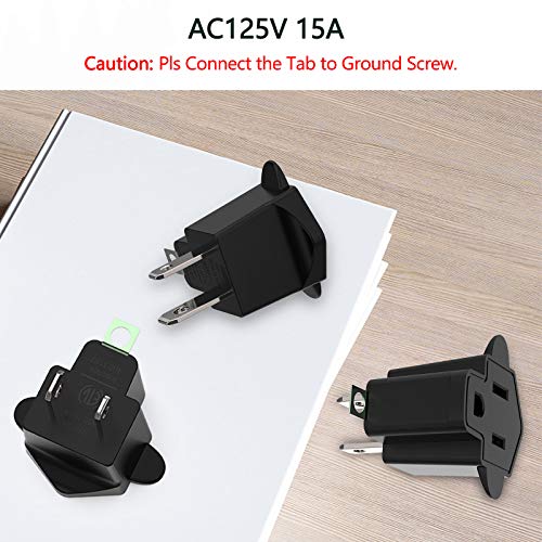 JACKYLED 3 Prong to 2 Prong Grounding Adapter Wall Outlet Converter, 2 Prong Power Adapter Fireproof Material 392℉ Resistant Heavy Duty for Household, Electrical, Indoor Use Only, Black, 10 Pack - Thumbnail 5