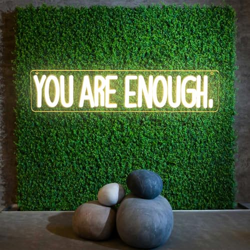 Image of You Are Enough Neon Sign Dimmable Neon Signs for Wall Decor Affirmation LED Signs USB Neon Light Up Sign for Bedroom Living Room Reading Room Classroom Book Party Library Decoration for Women Men Kids