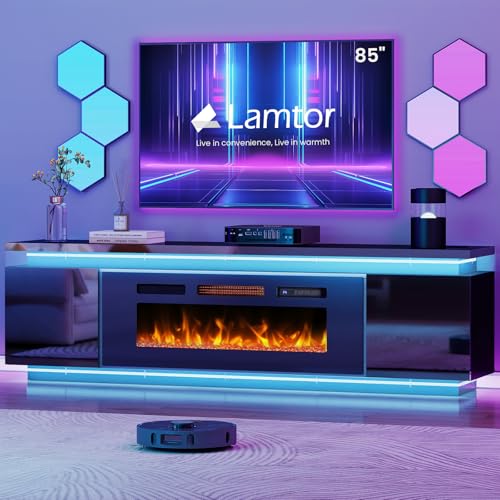 Lamtor Fireplace TV Stand with 40 Electric Fireplace for 85 Inch TVs