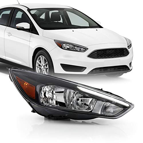 AKKON - Fits 2015 2016 2017 2018 Ford Focus [Halogen Type] Black Headlight w/LED DRL Tube Passenger Right side Replacement