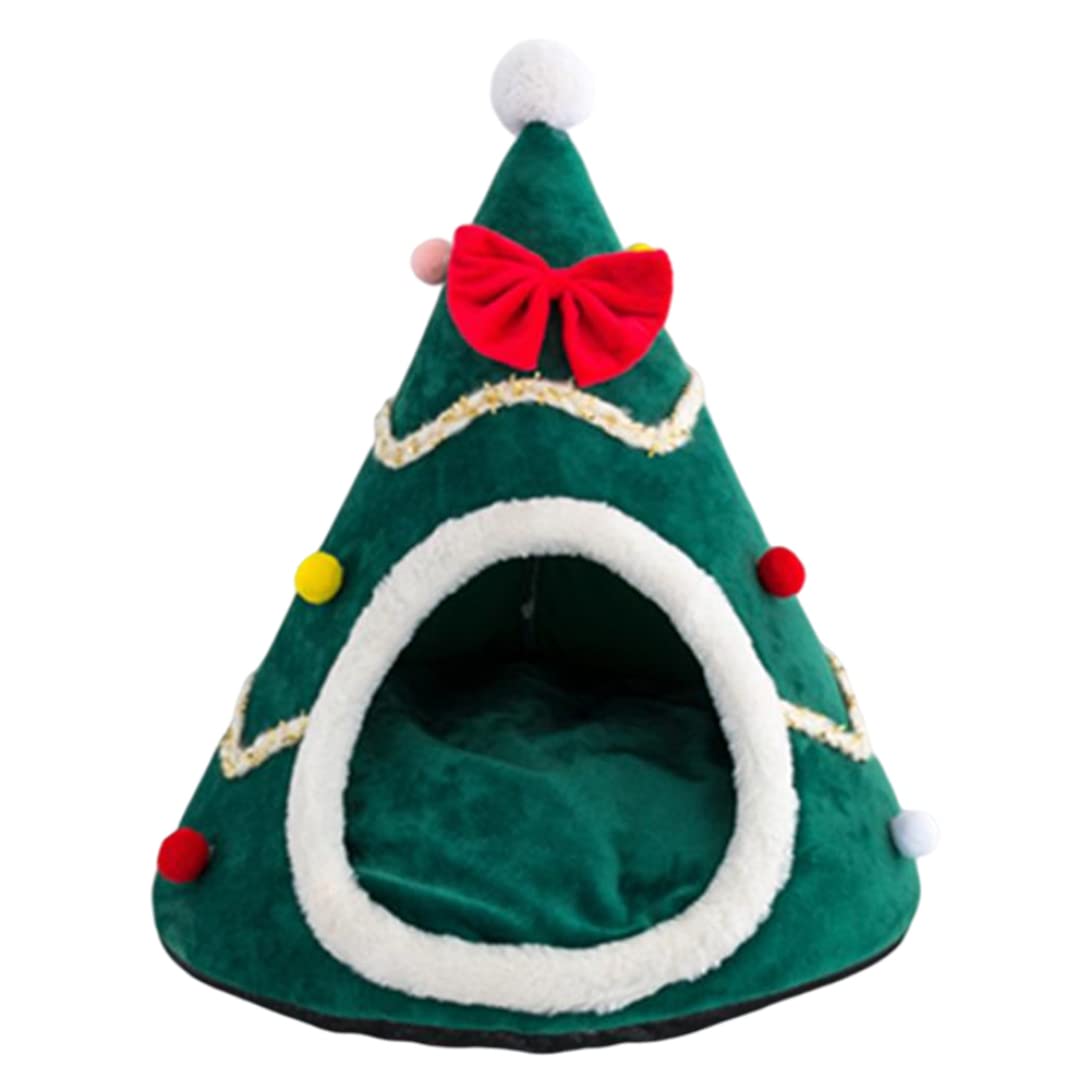Lit de chat de Noël en grotte sapin pour chaton d'intérieur 38x45cm