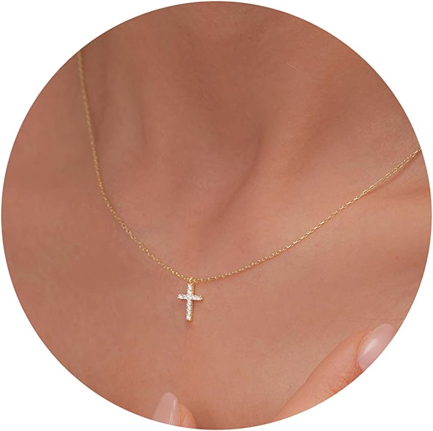 3-cz small gold cross necklace