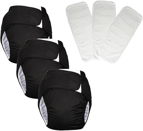 Paquete de 3 pañales de tela para adultos, pañales reutilizables, lavables, pañales protectores para el cuidado de los ancianos, circunferencia de