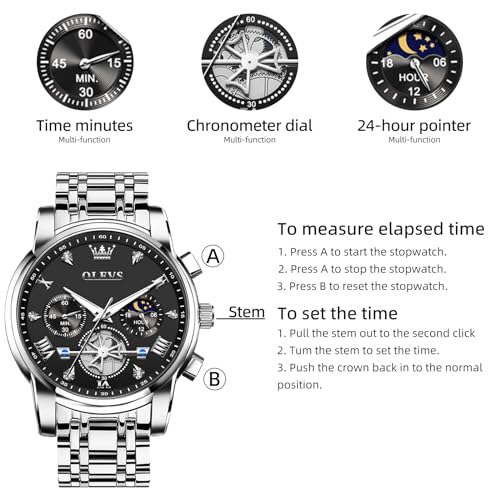 Image of OLEVS Watches for Men Luxury Dress Stainless Steel Waterproof Chronograph