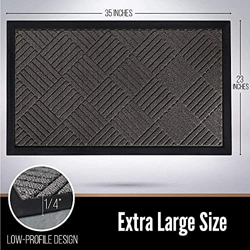 Gorilla Grip Natural Rubber Doormats, 35X23 Rectangle And 35X23 Half Circle Heavy Duty Indoor Outdoor Low-Profile Mats In Gray Diamond, 2 Item Bundle #TOP22