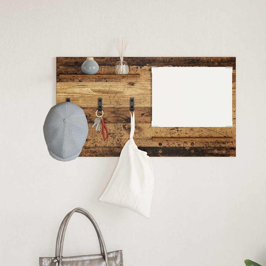 Wandmontierter Kleiderständer Altes Holz 90 x 10 x 50 cm Modernes Rechteckdesign mit Haken und Regalbrett für Flur Wohnzimmer und Schlafzimmer
