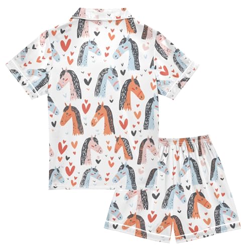 ALAZA Horse Heart Love Animal Pajamas Satin Pajama Set Short Sleeve Button Down Sleepwear2