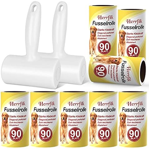 Herrfilk 720 Sheets Lint Roller with 2 Lint Brushes and 6 Replacement Rollers, Super Sticky Lint Roller for Pet Hair, Cat Hair, Dog Hair, Dust, Lint Clothes & Carpet, 90 Diagonal Sheets/Rolls Cover