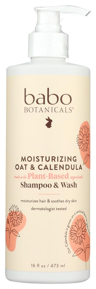 Babo Naturals Moisturizing Baby Shampoo And Wash (Pack Of 2), With Oatmilk, Calendula Oil, Aloe Leaf Juice, Linseed Extract, Nutri-Smoothie Extract Blend And Chamomile Extract, 16 Fl. Oz.each