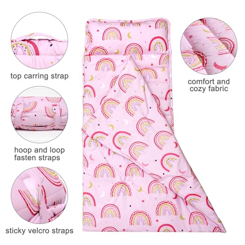 image for PHF Rainbow Toddler Nap Mat Set, with Removable Pillow for Toddler Gir