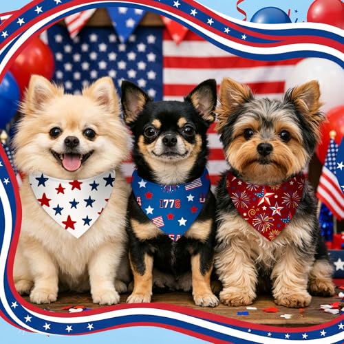 Image of Abbylike 50 Pcs Patriotic Dog Bandanas Bulk 4th of July Bandanas for Dogs Star Triangle Kerchief Bib Scarf Set for Pet Independence Day 250th Anniversary Party Costume, 25 Styles(19.7 x 13.8 x 13.8)