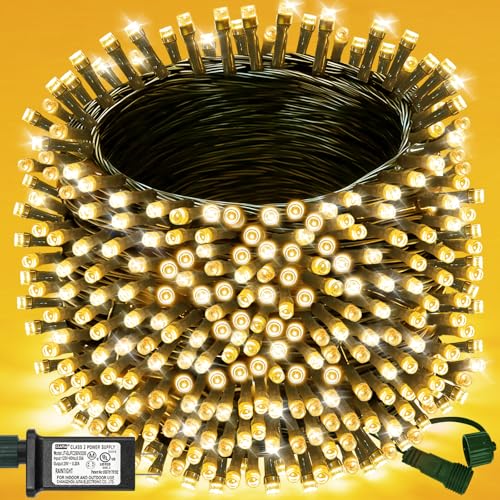 Decute 300LED Christmas String Lights Outdoor Waterproof 105FT UL Certified with End-to-End Plug 8 Modes, Warm White Indoor Starry Fairy Lights for Christmas Tree Patio Garden Wedding Party Decor