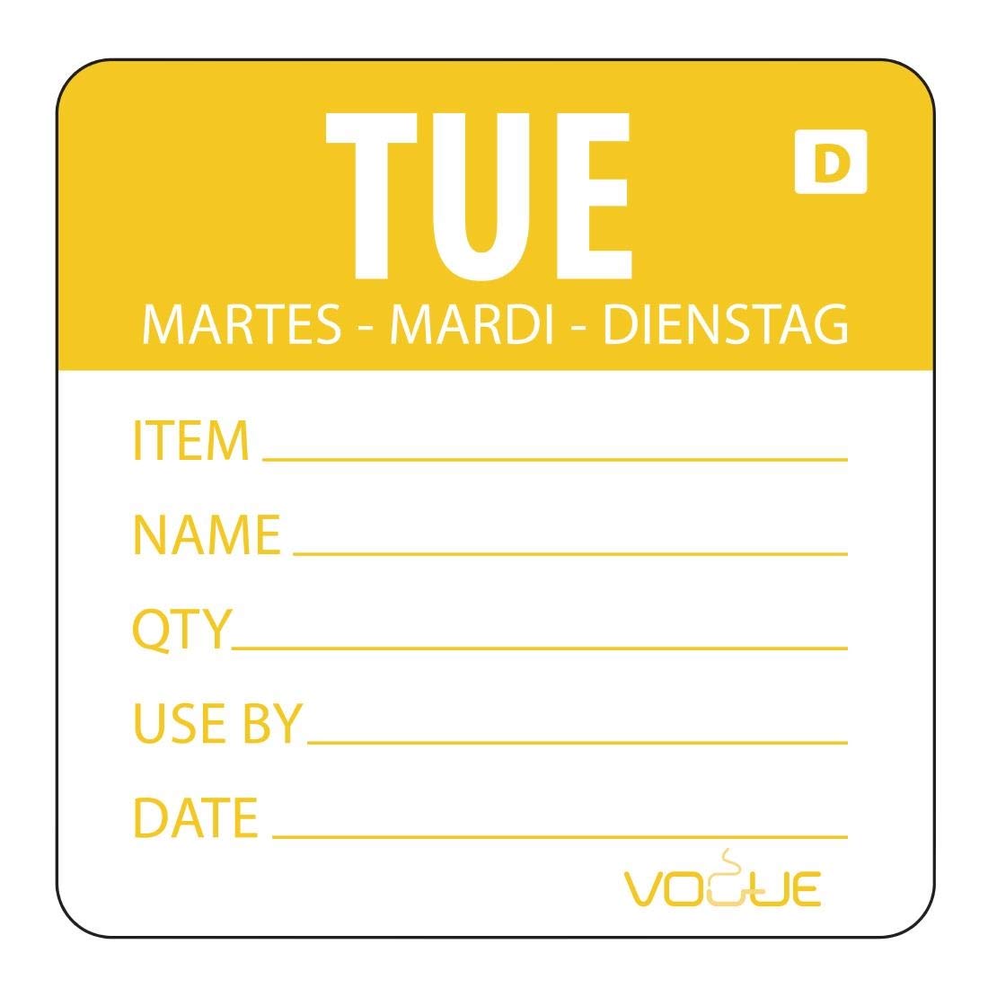Vogue Day of the Week Prepared Label Tuesday Dissolvable Adhesive - (Roll 250)