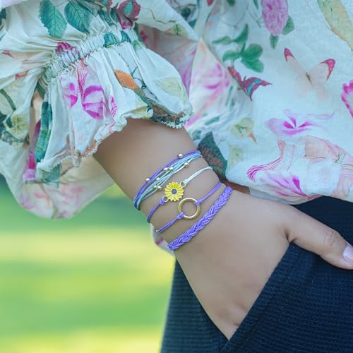 Image of Stackable Sunflower String Bracelets Cute Boho Braided Summer Beach Jewelry