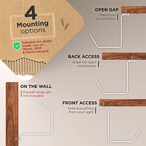 Under Desk Cable Management Tray – Super Compact Cable Organizer for Wire Management. Metal Wire Cable Tray for Office and Home (White – Set of 2X 12''). Great for Standing Desks
