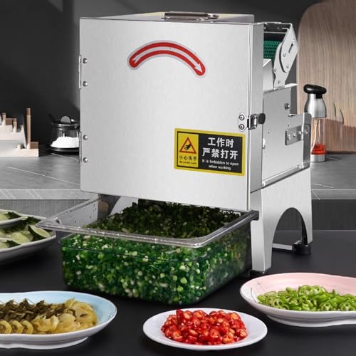 YXFAZPP Cortador Comercial de Cebolleta, Picadora de Cebolla de Primavera Eléctrica para Ajo, Jengibre, Chile, Patata, Pepino, 700 BPM, Grosor Ajustable de 1,3-35 mm (A)